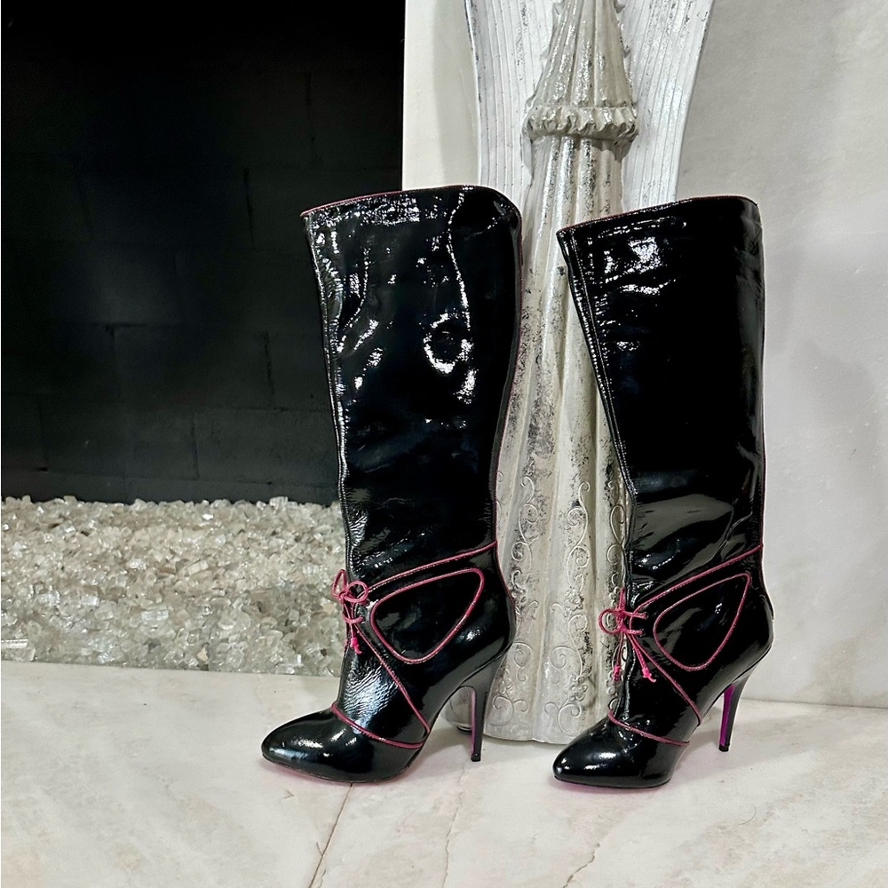 Chic Black Patent Leather Knee-High Boots